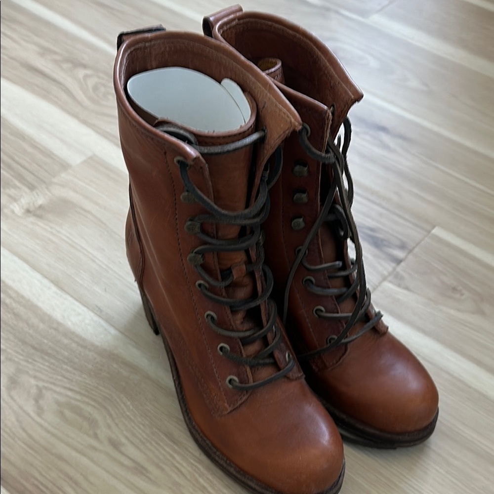 Frye Brown Lace-Up Boots with Vintage Leather